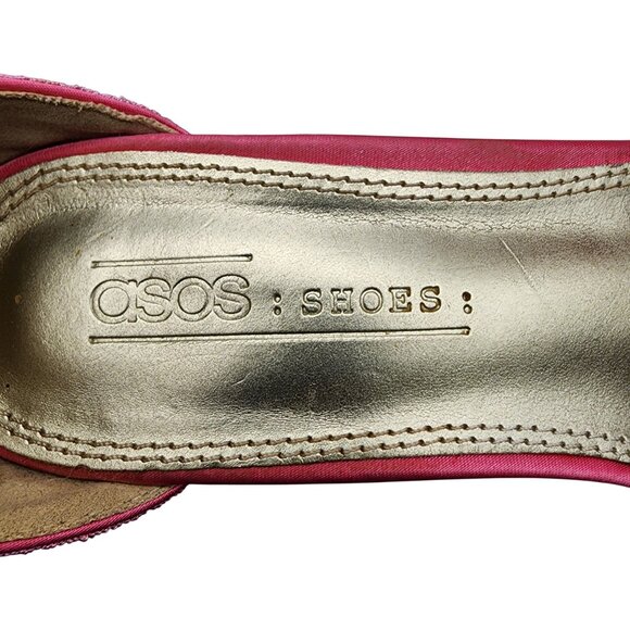 Pink Floral Embroidered ASOS Block Heel Pointed Toe Shoes With Ankle Strap - Siz - Picture 3 of 4